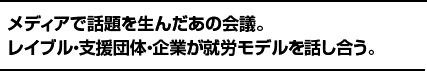 メディアで話題を生んだあの会議。レイブル・支援団体・企業が就労モデルを話し合う。